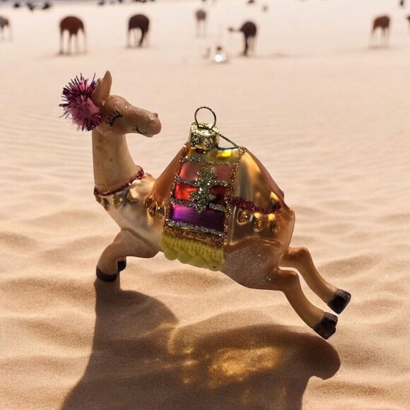 New Brown Colorful Glass Christmas Tree Decor Ornament Happy Camel - Picture 1 of 2
